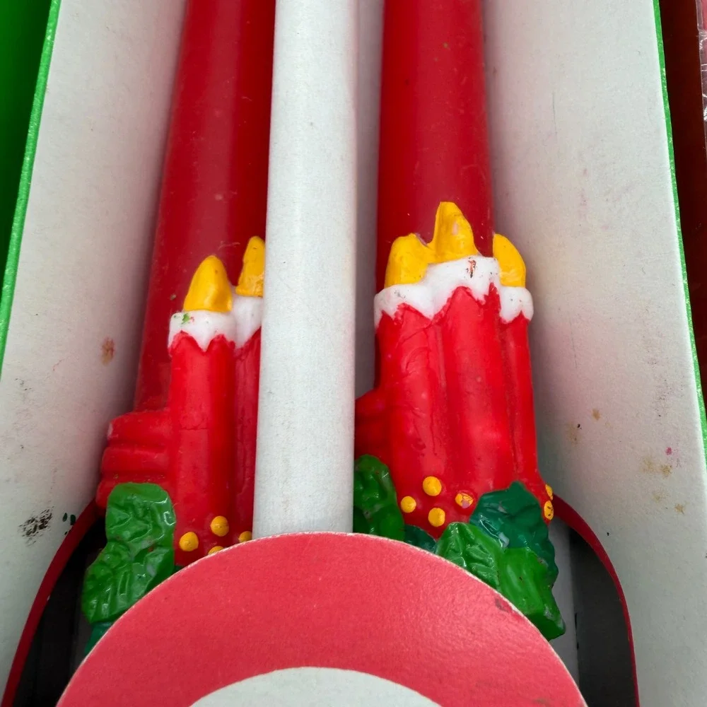 Vintage Christmas Taper Candles Set 10 Inch‎ Red Green White Santa Snowman 12pk